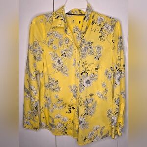 Yellow Floral Patterened Cotton Shirt Small Size No Brand Label